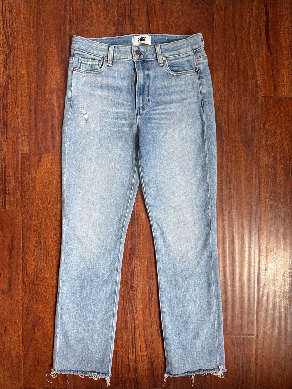 PAIGE Cindy Straight Leg Light Blue Jeans with Frayed Hem Sz 27